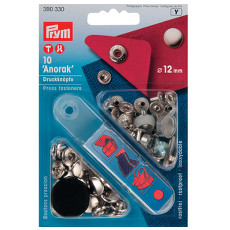 Prym Non-sew Fasteners 12mm Brass Silver Coloured - 10 Pieces