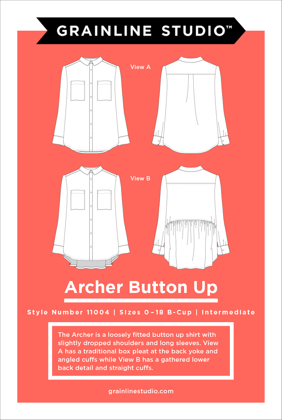 Archer Button Up Shirt Pattern Size 0-18 By Grainline Studio (Due Apr)