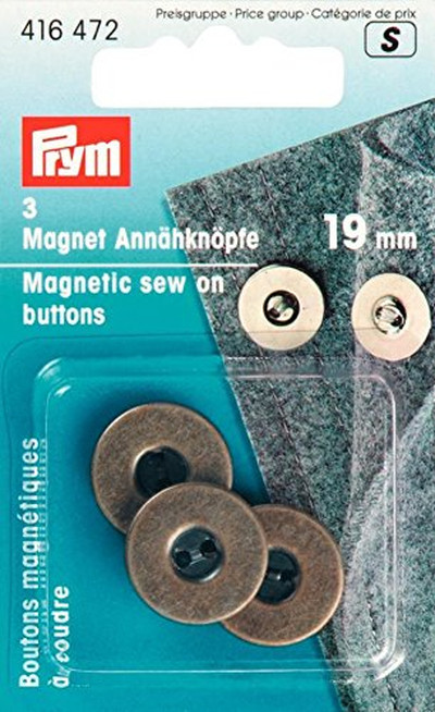Prym Magnetic Sew-on Buttons 19mm Antique Brass 3pcs