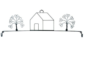 School House And Tree 22in Wire Hanger