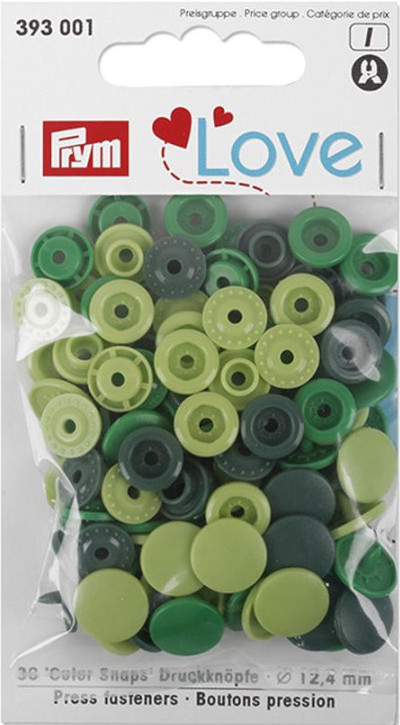 Prym Assorted Greens Non-sew Colour Snaps - 12.4mm 30 Pieces