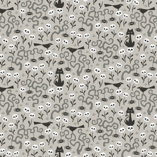 Skulls Garden from Gothic Whimsy in Gray by Anequ Studio for Cloud9 Fabrics