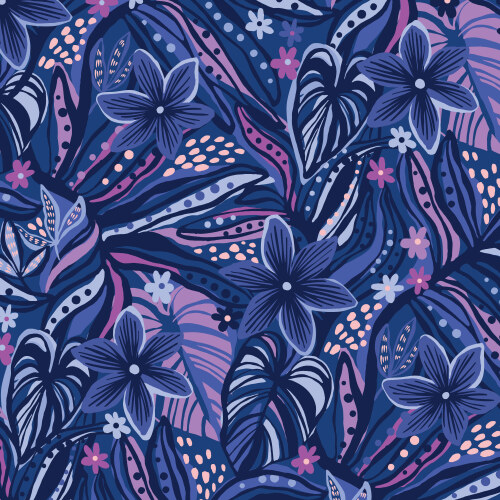 Floral Oppulence from Wonder Jungle in Dark Blue by Pip & Lo for Cloud9 Fabrics