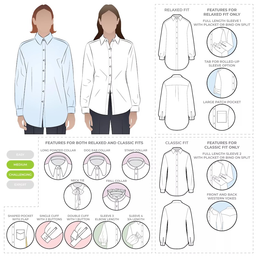 Clayton Woven Shirt Pack Pattern Size 4-16 By Style Arc