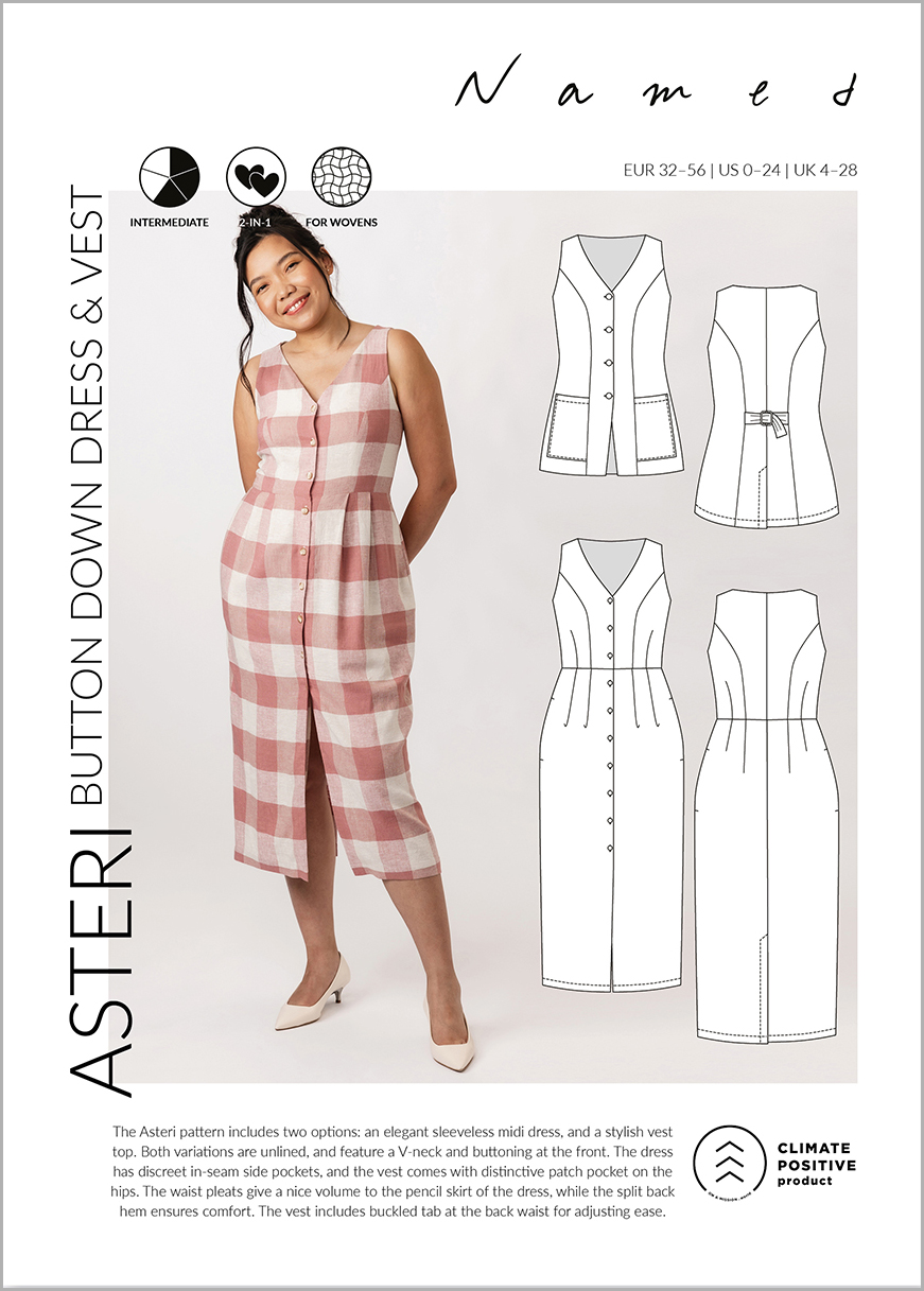 Asteri Button Down Dress & Vest Pattern By Named Clothing (Avail Jan)