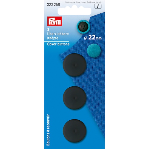 Prym Cover Buttons 22mm Black Plastic - 3 Pieces