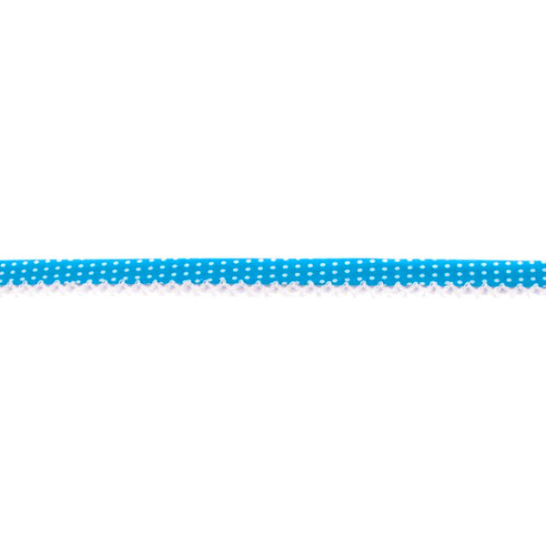 Aqua Spotted Crochet-edged Poplin Bias Binding Double Fold - 15mm X 25m &#8987;