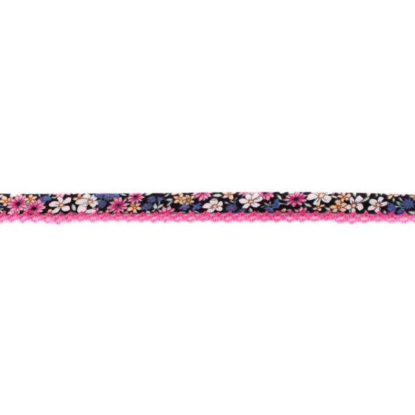 Black Floral Crochet-edged Poplin Bias Binding Double Fold - 15mm X 25m &#8987;