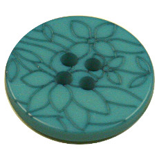 Acrylic Button 4 Hole Flower Engraved 18mm Turquoise