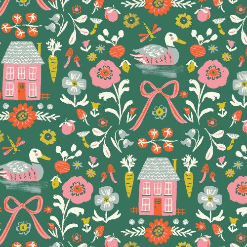 Homestead from Happy Homestead in Green/Multi by Samantha Johnson for Cloud9 Fabrics