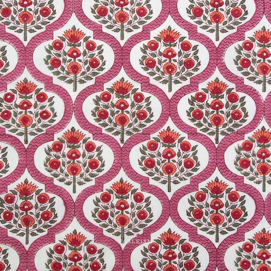 Lattice Floral In Pink From Indian Block Prints Cottage By Fableism (Avail Apr)