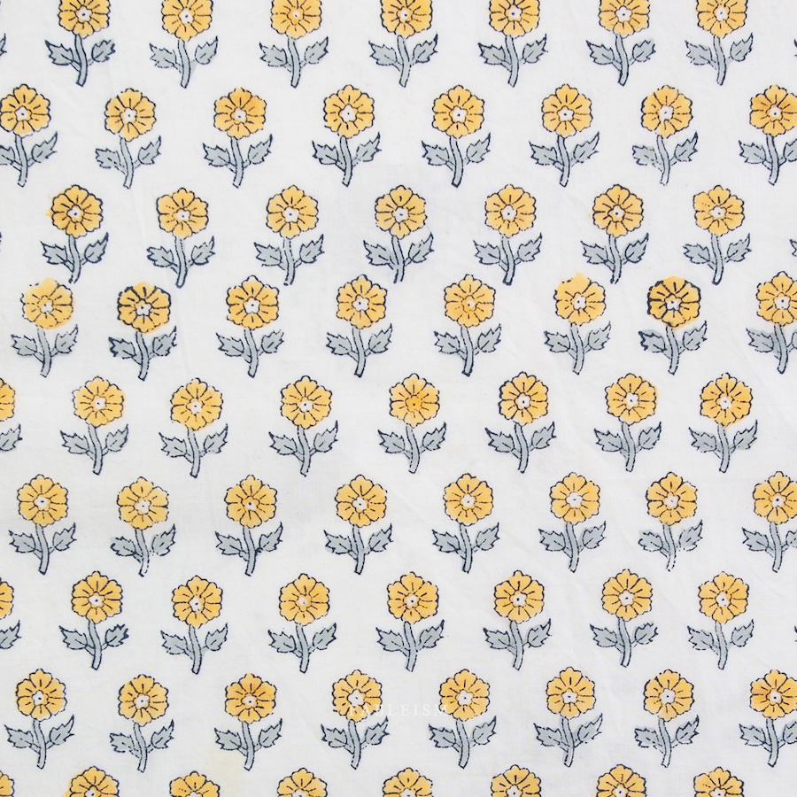 Flowering In Yellow From Indian Block Prints Cottage By Fableism (Avail Apr)