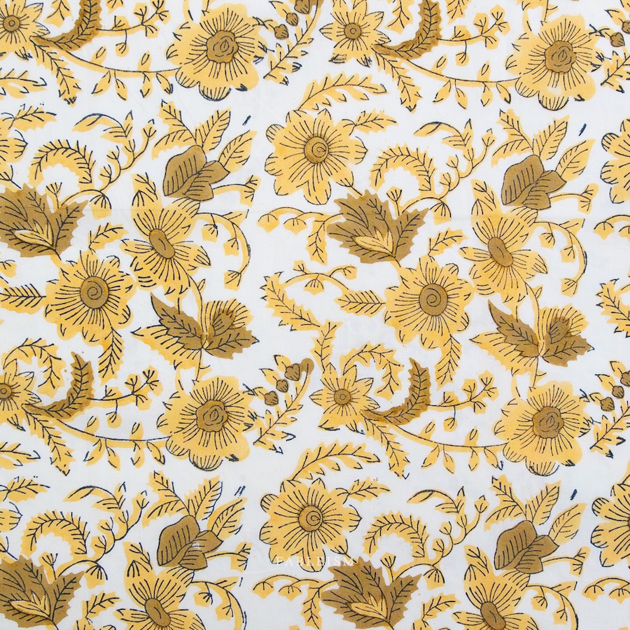 Country Floral In Yellow From Indian Block Prints Cottage By Fableism (Avail Apr)