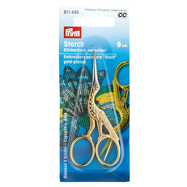 Prym Embroidery Scissors Stork 3 1/2in / 9cm Gold Coloured