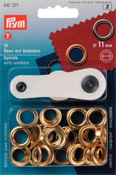 Prym Eyelets And Washers 11mm Gold Coloured - 15 Pieces Brass Rustproof