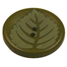 Acrylic Button 2 Hole Leaf Engraved 23mm Olive