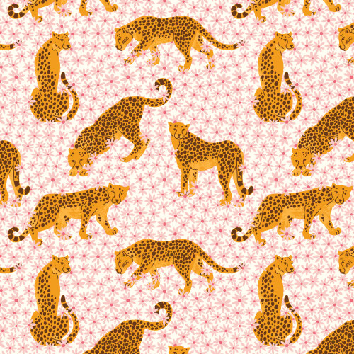 Cheetahs in Meadow from Bohemian Paradise in Pink/Gold for Cloud9 Fabrics