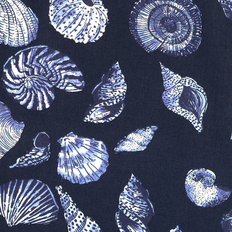 Shells on Navy Rayon Print from Mistral by Modelo Fabrics