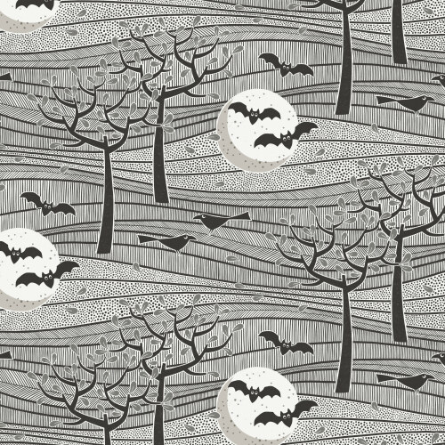 Night Landscape from Gothic Whimsy in Black/White by Anequ Studio for Cloud9 Fabrics