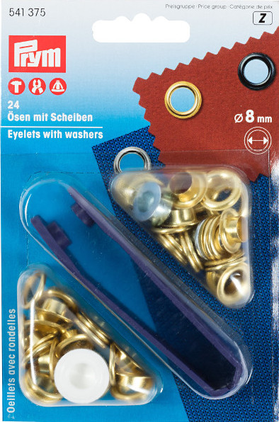 Prym Eyelets And Washers 8mm Gold Coloured - 24 Pieces Brass Rustproof