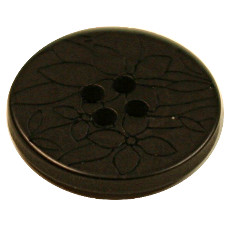 Acrylic Button 4 Hole Flower Engraved 18mm Black