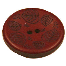 Acrylic Button 2 Hole Mini Leaves Engraved 23mm Oxblood