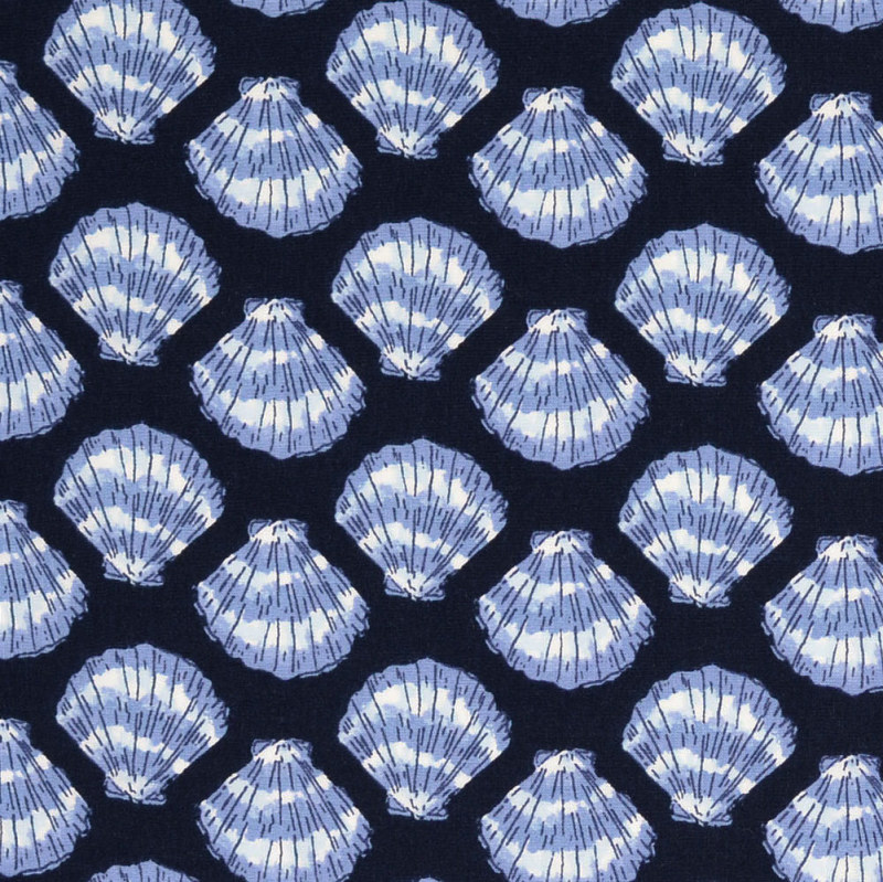 Scallop Schells on Black Rayon Print from Mistral by Modelo Fabrics