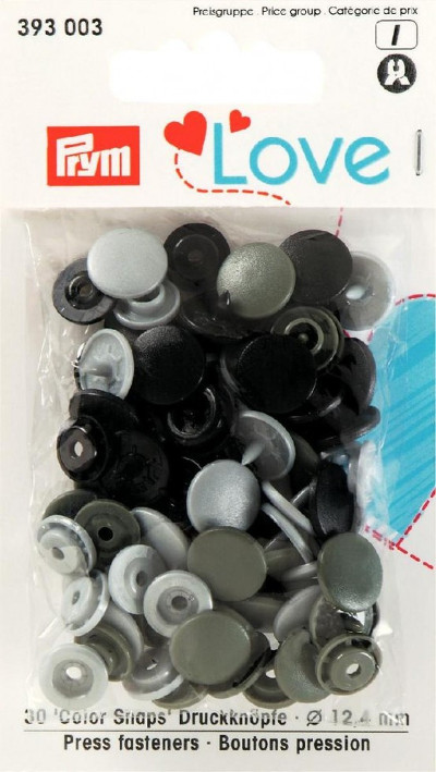 Prym Assorted Greys Non-sew Colour Snaps - 12.4mm 30 Pieces