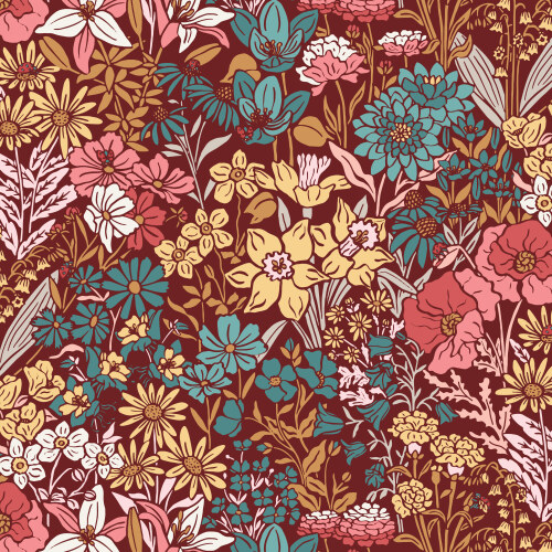 Garden in Burgundy from Eventide by Jillian Anderson for Cloud9 Fabrics