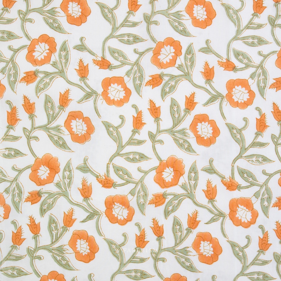 Trumpet Vines In Sage From Indian Block Prints Cottage By Fableism (Avail Apr)