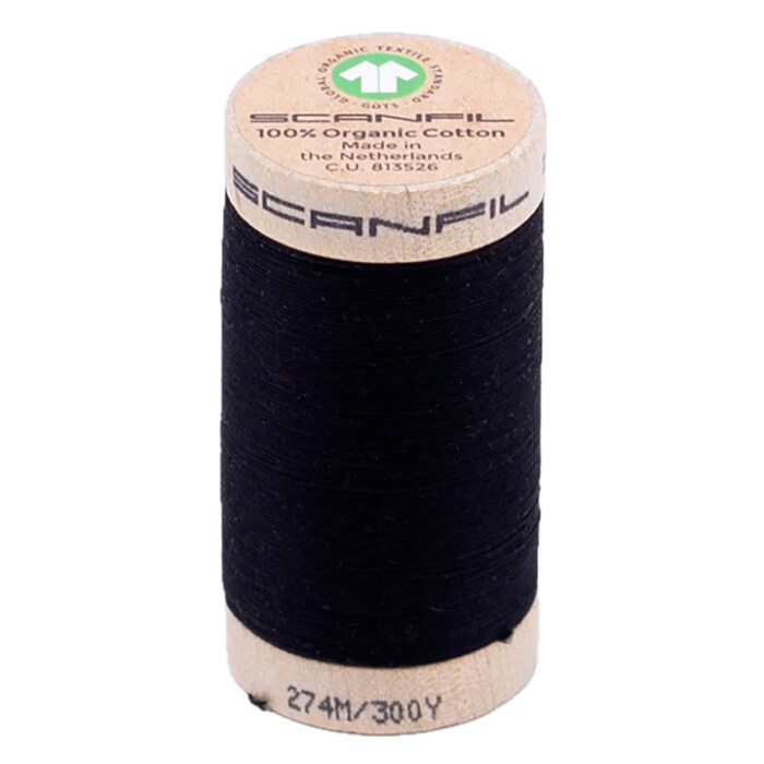 Jet Black 30/2 Weight Scanfil Organic Thread 274 Metres (300 Yards)