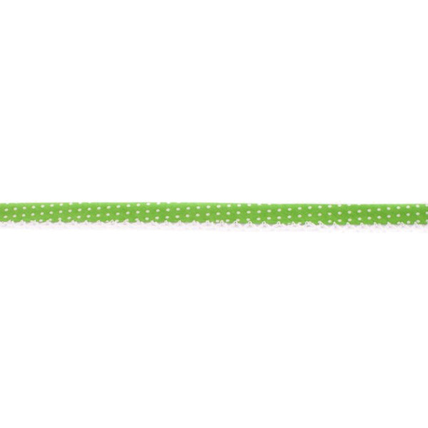 Lime Spotted Crochet-edged Poplin Bias Binding Double Fold - 15mm X 25m &#8987;