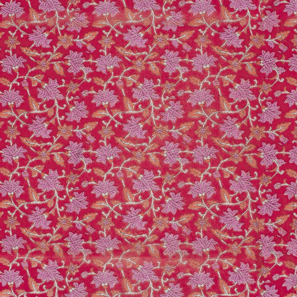Mauve On Pink Floral Indian Block Print In Cotton By Modelo Fabrics