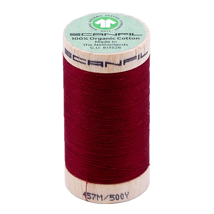Crimson 50/2 Weight Scanfil Organic Thread 457 Metres (500 Yards)