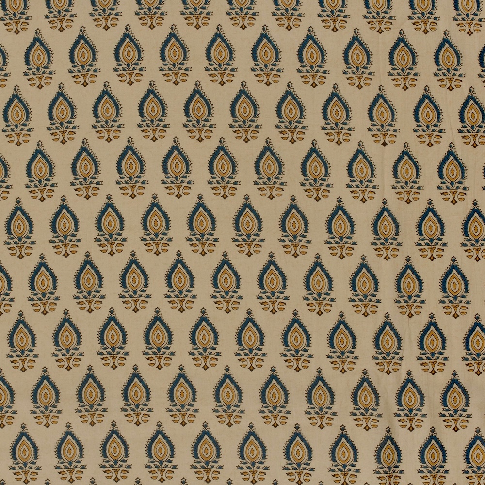 Blue On Beige Abstract Indian Block Print In Cotton By Modelo Fabrics