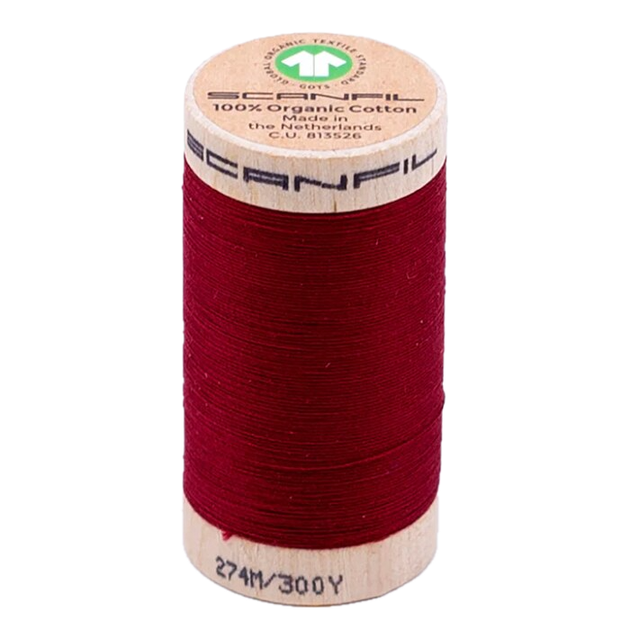 Crimson 30/2 Weight Scanfil Organic Thread 274 Metres (300 Yards)