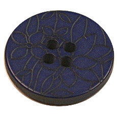 Acrylic Button 4 Hole Flower Engraved 18mm Cobalt Blue