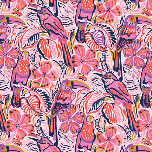 Jungle Dwellers from Wonder Jungle in Light Pink/Multi by Pip & Lo for Cloud9 Fabrics