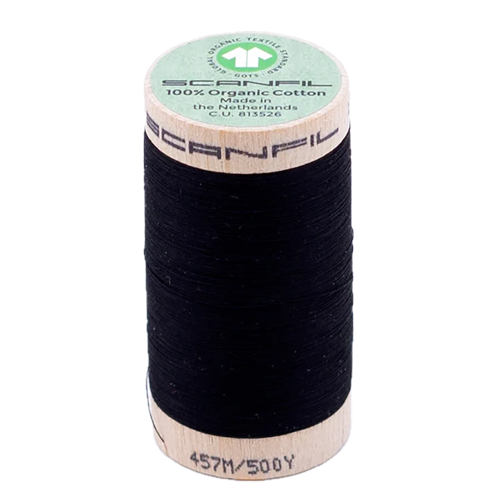 Jet Black 50/2 Weight Scanfil Organic Thread 457 Metres (500 Yards)