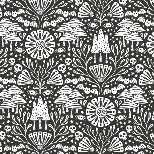 Gothic Forest from Gothic Whimsy in Black by Anequ Studio for Cloud9 Fabrics