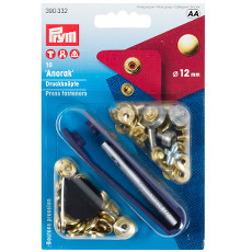 Prym Non-sew Fasteners 12mm Brass Gold Coloured - 10 Pieces
