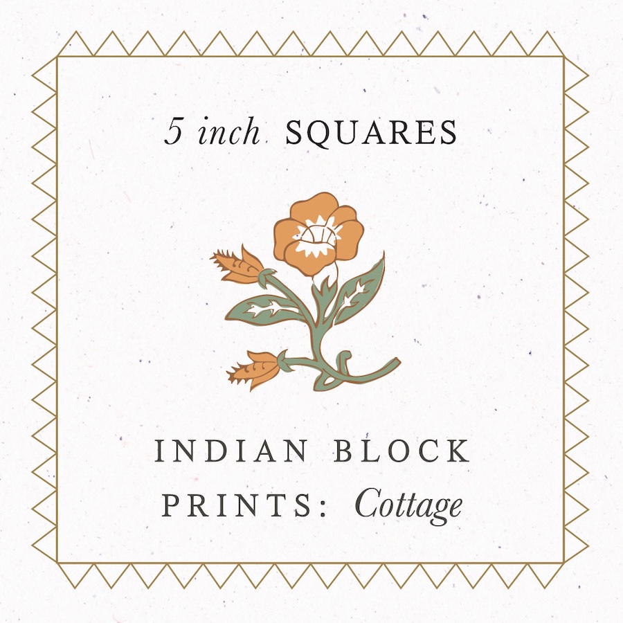 5 Inch Square Pre-Cut Bundle Of Indian Block Print Cottage By Fableism (Avail Apr)