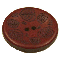 Acrylic Button 2 Hole Mini Leaves Engraved 23mm Brick Brown