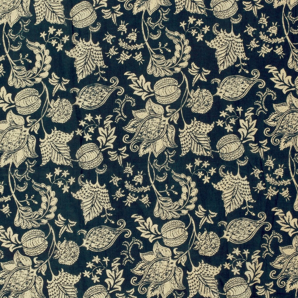 Cream On Indigo Floral Indian Block Print In Cotton By Modelo Fabrics