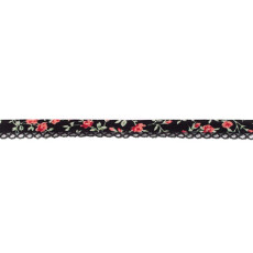Black Red Floral Crochet-edged Poplin Bias Binding Double Fold - 15mm X 25m