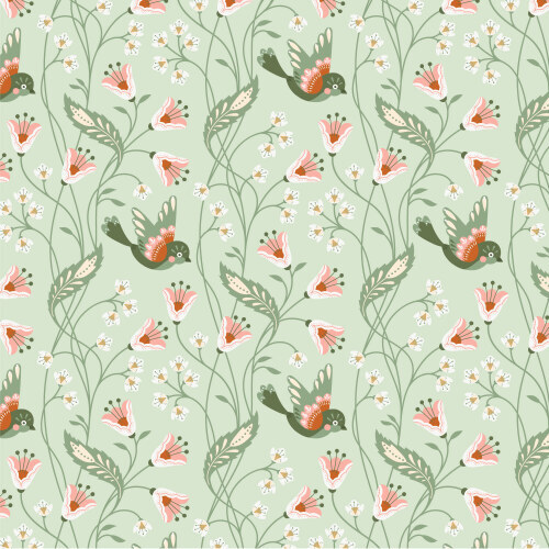Birdie Turquoise From Vintage Charm By Popeia Herzog For Cloud9 Fabrics (Due Dec)