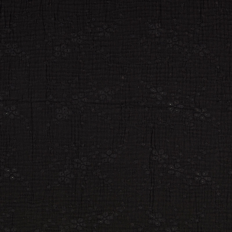 Black Embroidered Double Gauze from Nikaho by Modelo Fabrics